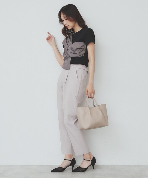 index（インデックス）の「ベルト付きストレッチテーパードパンツ/セットアップ可【洗濯機洗い可/吸水速乾/接触冷感】（その他パンツ・レディース・ライトベージュ/ブラック/チャコールグレー・42/40/38/36/34）」の10枚目の写真