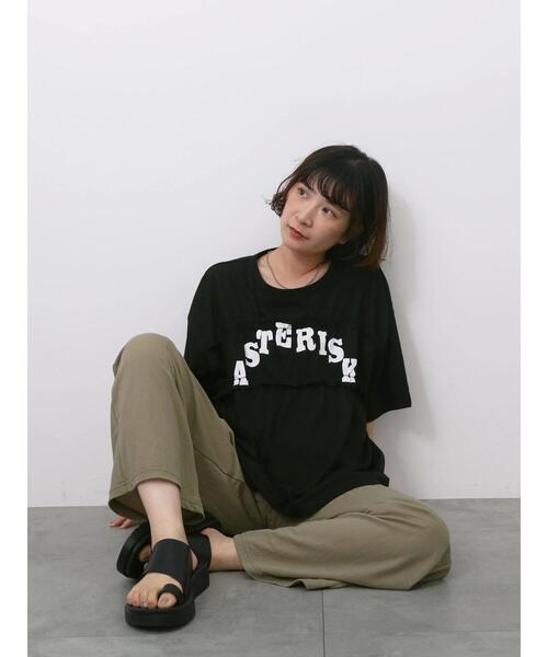 Samansa Mos2 blue（サマンサモスモスブルー）の「◎【接触冷感】シャーリングドッキングTシャツ（Tシャツ/カットソー・レディース・サックスブルー/オフホワイト/ブラック・F）」の3枚目の写真
