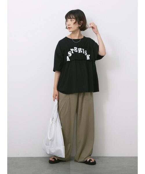 Samansa Mos2 blue（サマンサモスモスブルー）の「◎【接触冷感】シャーリングドッキングTシャツ（Tシャツ/カットソー・レディース・サックスブルー/オフホワイト/ブラック・F）」の19枚目の写真