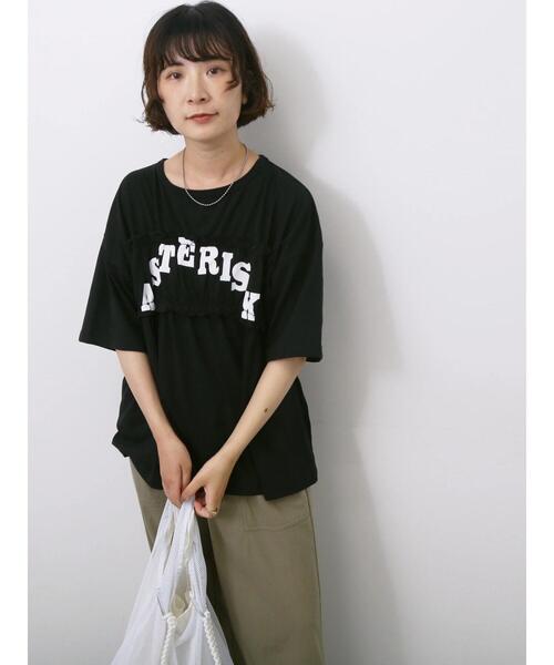 Samansa Mos2 blue（サマンサモスモスブルー）の「◎【接触冷感】シャーリングドッキングTシャツ（Tシャツ/カットソー・レディース・サックスブルー/オフホワイト/ブラック・F）」の18枚目の写真
