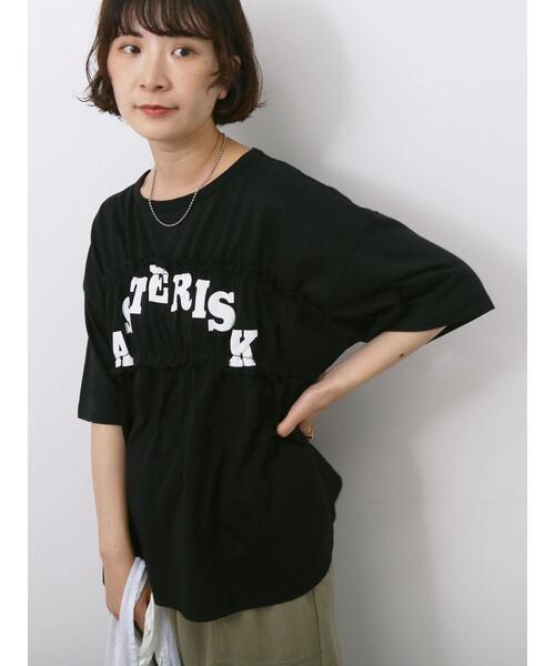 Samansa Mos2 blue（サマンサモスモスブルー）の「◎【接触冷感】シャーリングドッキングTシャツ（Tシャツ/カットソー・レディース・サックスブルー/オフホワイト/ブラック・F）」の16枚目の写真