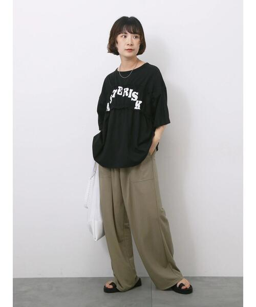 Samansa Mos2 blue（サマンサモスモスブルー）の「◎【接触冷感】シャーリングドッキングTシャツ（Tシャツ/カットソー・レディース・サックスブルー/オフホワイト/ブラック・F）」の15枚目の写真