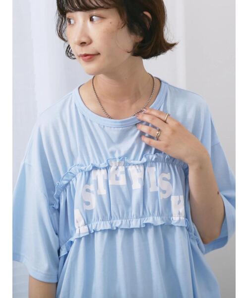 Samansa Mos2 blue（サマンサモスモスブルー）の「◎【接触冷感】シャーリングドッキングTシャツ（Tシャツ/カットソー・レディース・サックスブルー/オフホワイト/ブラック・F）」の11枚目の写真