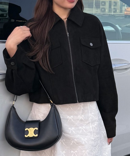 JUNOAH(ジュノア)の「ショート丈スエードブルゾン(ブルゾン・レディース・ブラウン/ブラック/ライトベージュ・SMALL/MEDIUM/LARGE)」の2枚目の写真