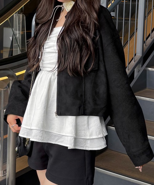 JUNOAH(ジュノア)の「ショート丈スエードブルゾン(ブルゾン・レディース・ブラウン/ブラック/ライトベージュ・SMALL/MEDIUM/LARGE)」の13枚目の写真