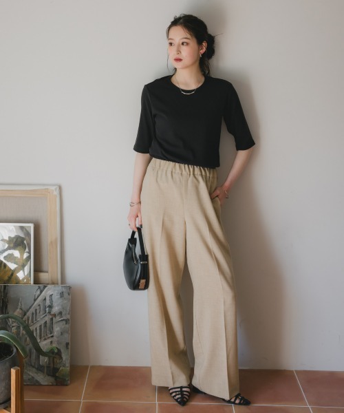 slattgir(スラットジール)の「高身長 リネンライクワイドパンツ(セットアップ対応)(トールサイズ)Essenave(その他パンツ・レディース・ベージュ/ネイビー・TM/TL/TLL/T3L/T4L/T5L)」の5枚目の写真