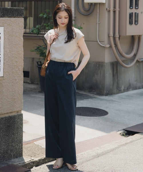 slattgir(スラットジール)の「高身長 リネンライクワイドパンツ(セットアップ対応)(トールサイズ)Essenave(その他パンツ・レディース・ベージュ/ネイビー・TM/TL/TLL/T3L/T4L/T5L)」の11枚目の写真