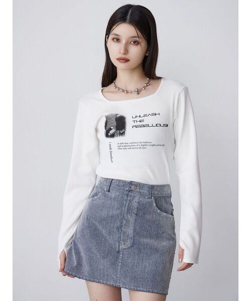 MURUA(ムルーア)の「クロップドメッセージトップス(Tシャツ/カットソー・レディース・ネイビー/ホワイト/ピンク・FREE)」の20枚目の写真