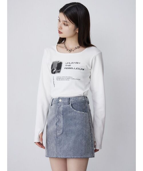 MURUA(ムルーア)の「クロップドメッセージトップス(Tシャツ/カットソー・レディース・ネイビー/ホワイト/ピンク・FREE)」の21枚目の写真