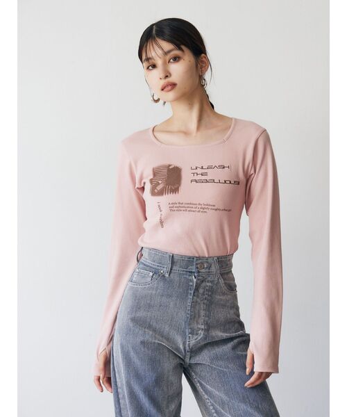 MURUA(ムルーア)の「クロップドメッセージトップス(Tシャツ/カットソー・レディース・ネイビー/ホワイト/ピンク・FREE)」の4枚目の写真