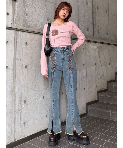 MURUA(ムルーア)の「クロップドメッセージトップス(Tシャツ/カットソー・レディース・ネイビー/ホワイト/ピンク・FREE)」の13枚目の写真
