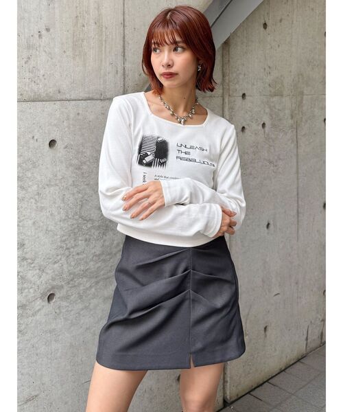 MURUA(ムルーア)の「クロップドメッセージトップス(Tシャツ/カットソー・レディース・ネイビー/ホワイト/ピンク・FREE)」の17枚目の写真
