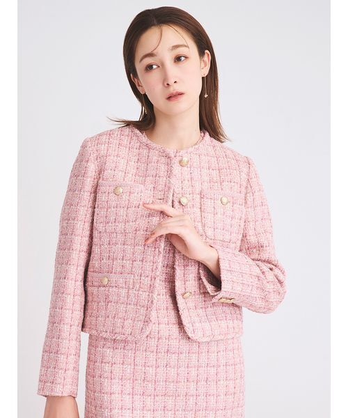 パイピングデザインツイードジャケット（ノーカラージャケット