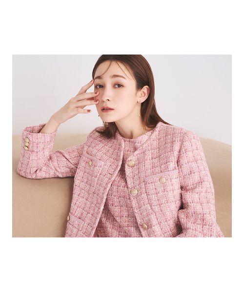 パイピングデザインツイードジャケット（ノーカラージャケット