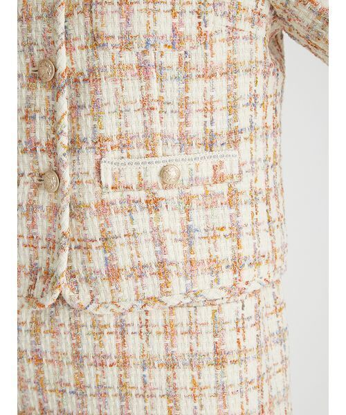 パイピングデザインツイードジャケット（ノーカラージャケット