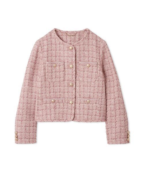 パイピングデザインツイードジャケット（ノーカラージャケット