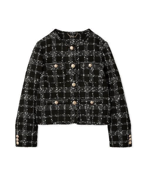 パイピングデザインツイードジャケット（ノーカラージャケット