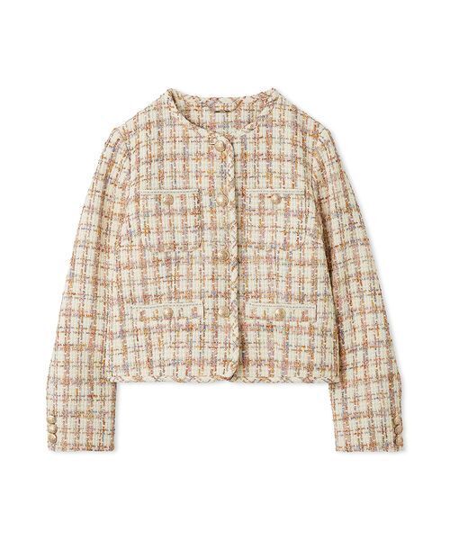 パイピングデザインツイードジャケット（ノーカラージャケット