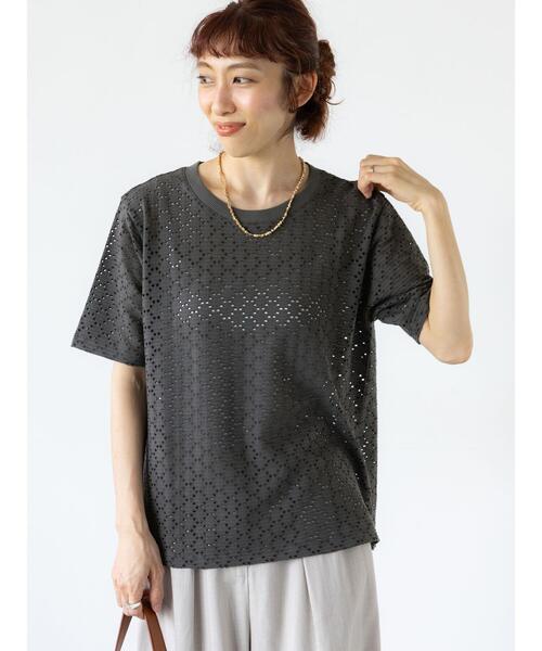 Lugnoncure（ルノンキュール）の「カットレースハーフスリーブトップス（その他トップス・レディース・ブラック/チャコールグレー/オフホワイト・F）」の3枚目の写真