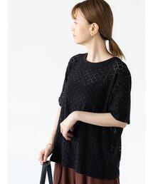 カットレースハーフスリーブトップス