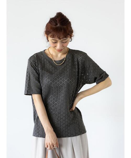Lugnoncure（ルノンキュール）の「カットレースハーフスリーブトップス（その他トップス・レディース・ブラック/チャコールグレー/オフホワイト・F）」の9枚目の写真