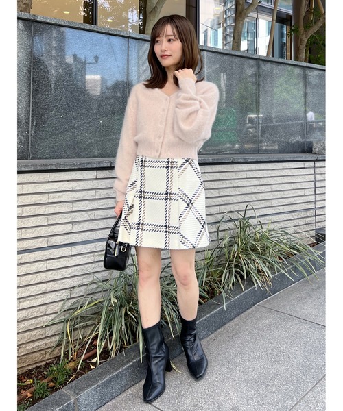 ロービングチェックミニスカート　白　S SNIDEL Sustainableロービングチェックミニスカート（スカート