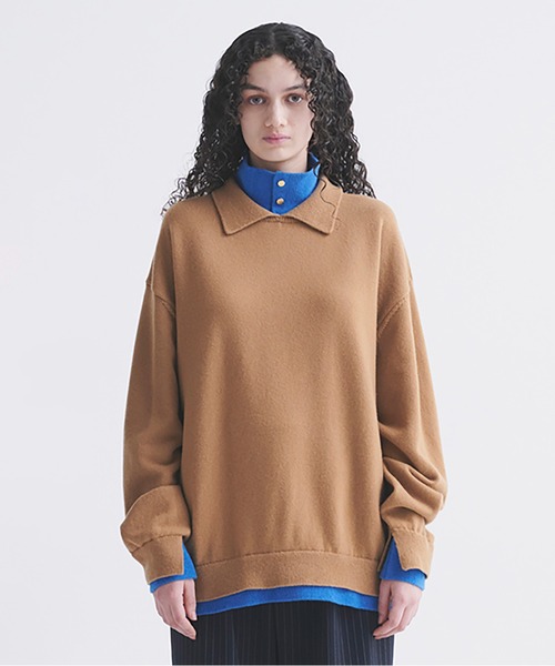 CULLNI(クルニ)の「Layerd Rib Double Neck Pullover Knit(ニット/セーター・メンズ・キャメル/ブラック/ネイビー/チャコール・2/1/0)」の4枚目の写真