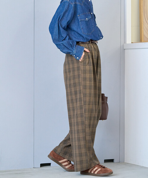 スラックス イージーパンツ/チェックパンツ/タックワイドパンツ