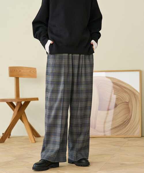 スラックス イージーパンツ/チェックパンツ/タックワイドパンツ