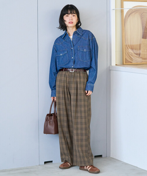 MARKAWARE チェック ワイドスラックス SENSE OF PLACE by URBAN RESEARCH パンツ チェックワンタック