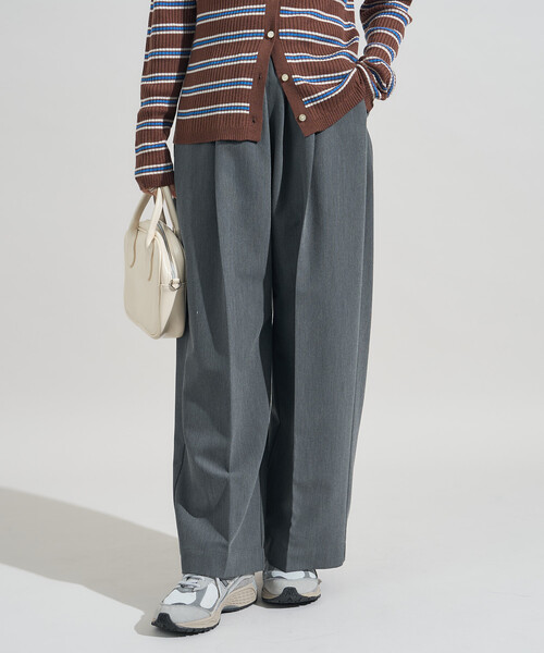 スラックス イージーパンツ/チェックパンツ/タックワイドパンツ