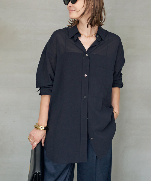 *Cotton Sheer Wash シャツ　ネイビー Cotton Sheer Wash シャツ（シャツ/ブラウス）｜Deuxieme Classe