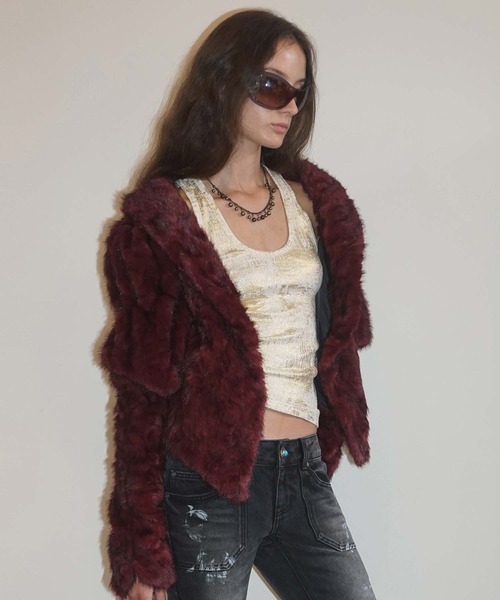 SCULPTOR（スカルプター）の「Faux Fur Corset Jacket（その他アウター・レディース・ワイン/グレー・LARGE/SMALL）」の2枚目の写真