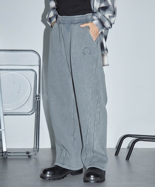 セール】ヴィンテージ加工サークルロゴ刺繍 切替ワイドスウェット