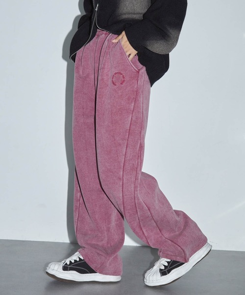 セール】ヴィンテージ加工サークルロゴ刺繍 切替ワイドスウェット