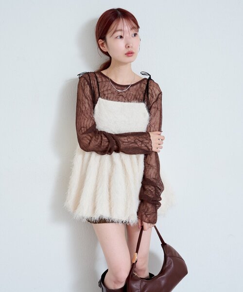 Kastane（カスタネ）の「バルーンシャギービスチェ（キャミソール・レディース・アイボリー/ブラウン・FREE）」の14枚目の写真