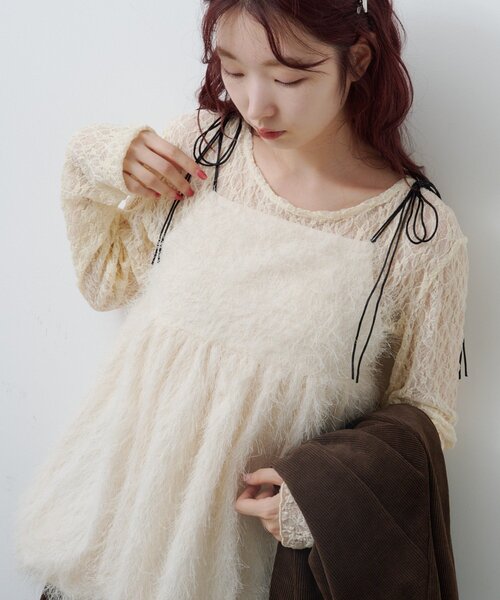 Kastane（カスタネ）の「バルーンシャギービスチェ（キャミソール・レディース・アイボリー/ブラウン・FREE）」の18枚目の写真