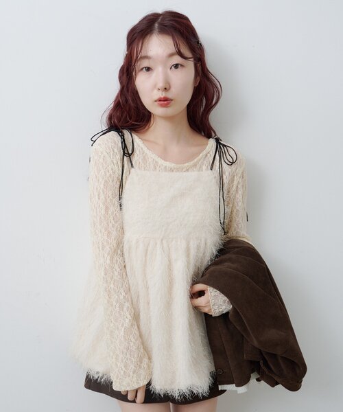 Kastane（カスタネ）の「バルーンシャギービスチェ（キャミソール・レディース・アイボリー/ブラウン・FREE）」の19枚目の写真