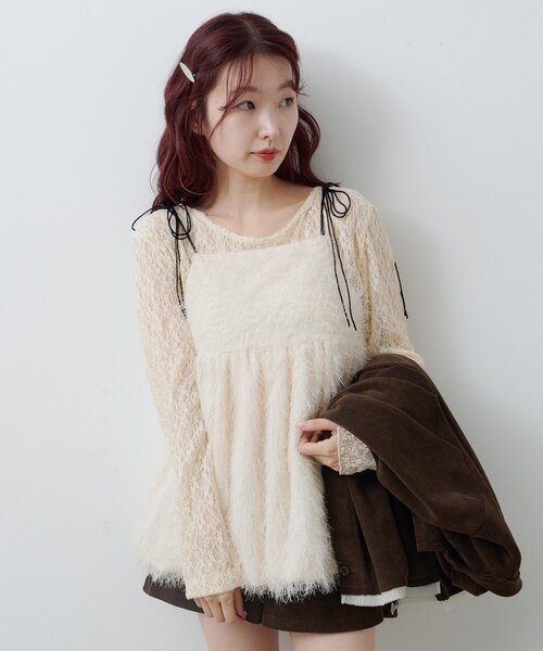 Kastane（カスタネ）の「バルーンシャギービスチェ（キャミソール・レディース・アイボリー/ブラウン・FREE）」の20枚目の写真