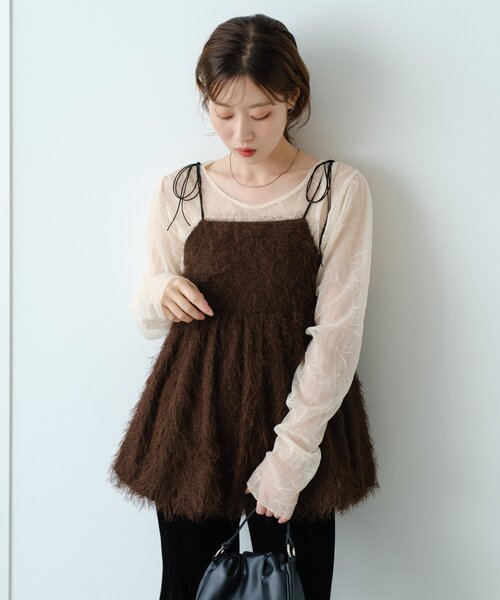 Kastane（カスタネ）の「バルーンシャギービスチェ（キャミソール・レディース・アイボリー/ブラウン・FREE）」の4枚目の写真