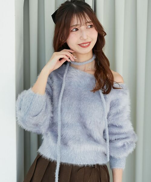 MAJESTIC LEGON（マジェスティックレゴン）の「キラメキチョーカーセットシャギーニット（ニット/セーター・レディース・チャコールグレー/ブラック/ピンク/ブルー/アイボリー/ボルドー・MEDIUM）」の4枚目の写真