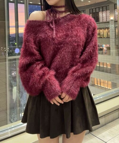 MAJESTIC LEGON（マジェスティックレゴン）の「キラメキチョーカーセットシャギーニット（ニット/セーター・レディース・チャコールグレー/ブラック/ピンク/ブルー/アイボリー/ボルドー・MEDIUM）」の6枚目の写真