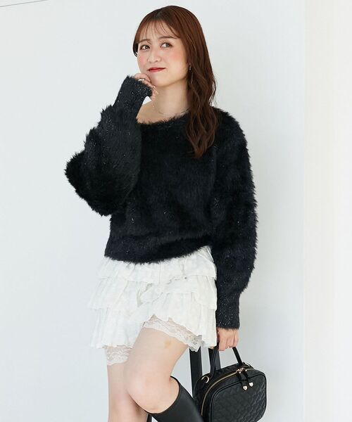 MAJESTIC LEGON（マジェスティックレゴン）の「キラメキチョーカーセットシャギーニット（ニット/セーター・レディース・チャコールグレー/ブラック/ピンク/ブルー/アイボリー/ボルドー・MEDIUM）」の2枚目の写真