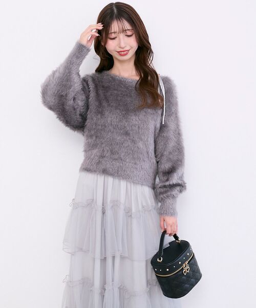 MAJESTIC LEGON（マジェスティックレゴン）の「キラメキチョーカーセットシャギーニット（ニット/セーター・レディース・チャコールグレー/ブラック/ピンク/ブルー/アイボリー/ボルドー・MEDIUM）」の21枚目の写真