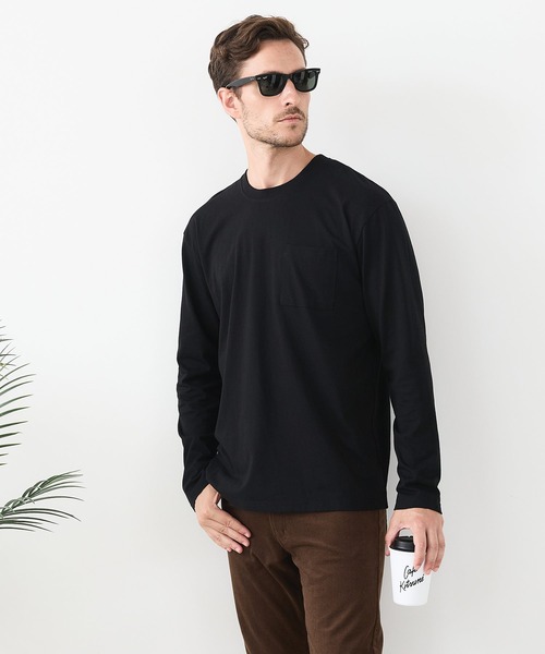 JEANS MATE(ジーンズメイト)の「【汗染みの目立ちにくいTシャツ ZEROSTAIN/ゼロステイン】クルーネック 胸ポケットロンT 防汚 UVカット(Tシャツ/カットソー・メンズ・杢グレー/ブラック/ホワイト・LARGE/MEDIUM/X-LARGE)」の6枚目の写真