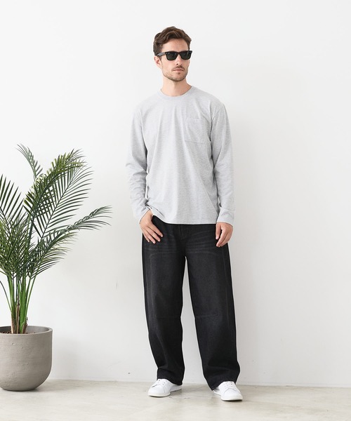 JEANS MATE(ジーンズメイト)の「【汗染みの目立ちにくいTシャツ ZEROSTAIN/ゼロステイン】クルーネック 胸ポケットロンT 防汚 UVカット(Tシャツ/カットソー・メンズ・杢グレー/ブラック/ホワイト・LARGE/MEDIUM/X-LARGE)」の8枚目の写真