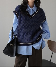 La-gemme | Vネックケーブルニットベスト(ベスト)