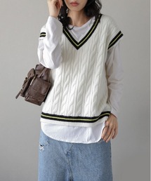 La-gemme | Vネックケーブルニットベスト(ベスト)