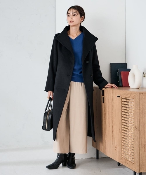 セール】【2WAY】折り返しラペルロングコート（ステンカラーコート