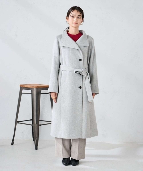 セール】【2WAY】折り返しラペルロングコート（ステンカラーコート